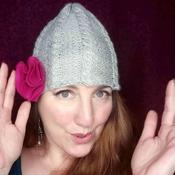 Grey and Cream Pixie Hat  with Pink Flower by Shoreline image