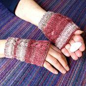 Pink Cable Aran Style Wrist Warmers - Seamless - 60% Wool - M - By Shoreline