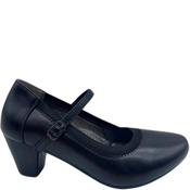 Nine To Five Lds Strap Court Shoe - Black Leather - 40