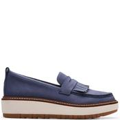 Clarks Womens Low Wedge Loafer - Navy Nubuck - Uk 4