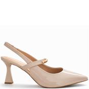 Redz Womens Mid Heel Strap Sling Back - Beige Patent - 36