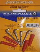Expandet Light Rosett 6x35mm Red Plasterboard Plugs &amp; Square Hook