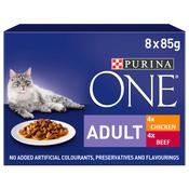 PURINA ONE Adult Cat Food, Chicken &amp;amp; Beef 8x85g image