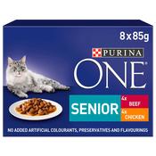 PURINA ONE Senior 7+ Cat Food, Chicken &amp;amp; Beef 8x85g image