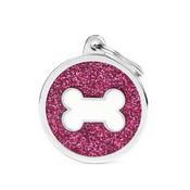 MY FAMILY Big Glitter Pink Circle &amp;amp; Bone ID Tag image