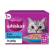 WHISKAS Fish Favourites in Jelly 1+ Adult Wet Cat Food Pouches, 12x85g image