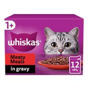 WHISKAS Meaty Meals in Gravy 1+ Adult Wet Cat Food Pouches, 12x85g image
