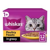 WHISKAS Poultry Feasts in Gravy 1+ Adult Wet Cat Food Pouches, 12x85g image