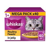 WHISKAS Poultry Feasts in Jelly 1+ Adult Wet Cat Food Pouches, 40x85g image