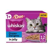WHISKAS Duo Ocean Delights in Jelly 1+ Adult Wet Cat Food Pouches, 12x85g image