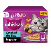 WHISKAS Tasty Mix Catch of the Day in Gravy 1+ Adult Wet Cat Food Pouches, 12x85g image