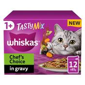 WHISKAS Tasty Mix Chef's Choice in Gravy 1+ Adult Wet Cat Food Pouches, 12x85g image