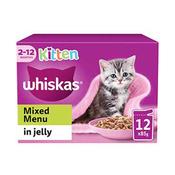 WHISKAS Kitten 2-12 Months Mixed Menu in Jelly Wet Kitten Food Pouches, 12x85g image