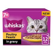 WHISKAS Senior 7+ Poultry Feasts in Gravy Wet Cat Food Pouches, 12x85g image