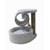 BLUE PAW Small Faux Fur Scratcher with Round Bed &amp;amp; Tunnel, Grey image