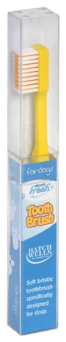 Hatchwells Veterinary Tooth Brush HT436 for Dogs - Soft Bristle, Size: S, Yellow Handle, White & Orange Bristles