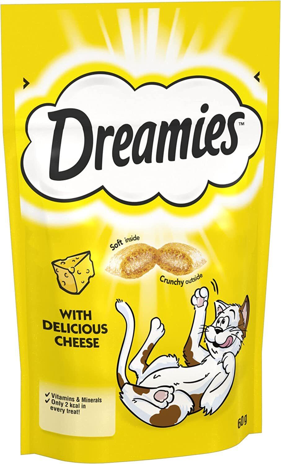 Dreamies Cheese Cat Treats - Crunchy Outside, Soft Inside, Vitamins & Minerals, 2 kcal per treat, 60g
