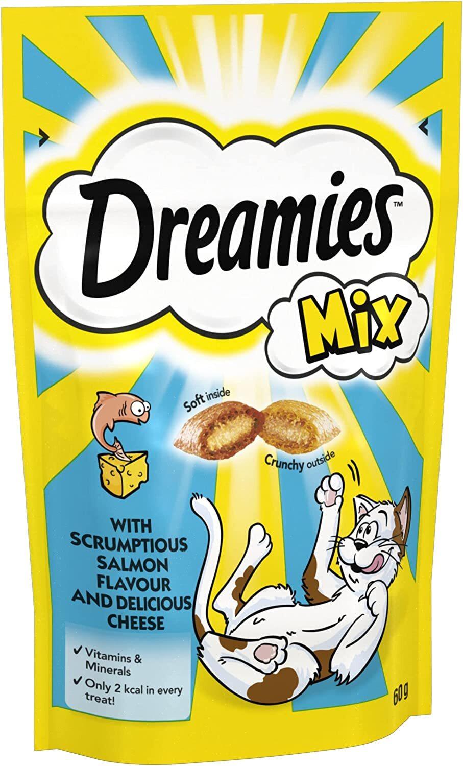 Dreamies Cat Treats Salmon & Cheese Crunchy outside Soft inside Vitamins & Minerals 2 kcal 60g