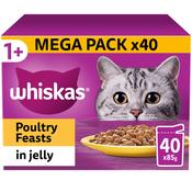 Whiskas Wet Cat Food Pouches Poultry Feasts in Jelly 40 x 85g 1+ MEGA PACK x40