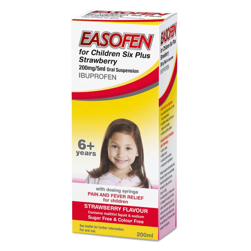 Easofen for Children Six Plus Strawberry 200mg/5ml Oral Suspension