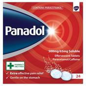 Panadol Extra 500mg/65mg Soluble Effervescent Tablets 24 Tablets (Paracetamol/Caffeine) image