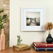 A4 / 21x30cm Ambassador White Hand Crafted Wood Double Picture Frame with bevel mat and matching Hand Crafted Wood inlay. Matt Finish. Flat Profile: 20mm wide x 20mm deep. image