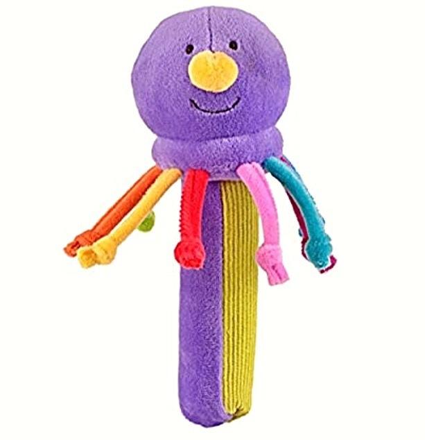 Squeakaboo Octopus Rattle Soft Plush Crinkle Fabric Colorful Tentacles Baby Toy