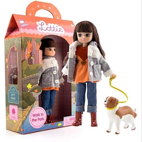 Lottie Doll Walk in the Park with Dog, Coat, Boots, Jeans, and Box