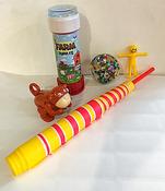 Pocket Money Bag With Paper Sword, Clockwork Flipp over Animal, Bubbles, a Stretchy Man and Bouncy Ball with Stars Or Animals Inside- Depending On St