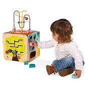Janod Activity Cube with Bead  Looping Top and Many Puzzle and Sorting Sides image