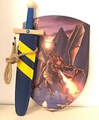 VAH Wooden Dragon Shield and Blue Sword with Scabbard image