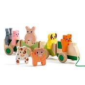 Djeco Trainimo Farm Pull Along Wooden Play Train and Stacking Toy image