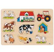 Goki Wooden Peg Puzzle Farm with Tractor, Farmhouse and Animals image