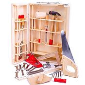 Large Wooden Tool Box with 28 Functional Tools