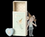 Maileg Tooth Fairy Mouse-Blue In Match Box with Tin Heart Box image
