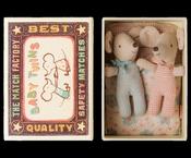 Maileg Baby Twins Mice, Baby Brother and Sister Checker In Matchbox