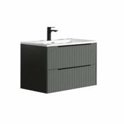 Avara Fluted 50cm Wall Hung Vanity Unit - Sage Green
