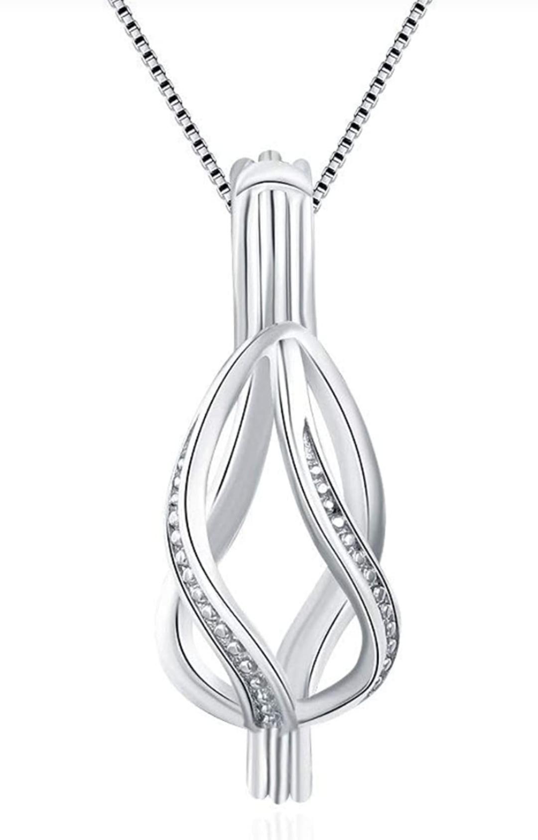 14KW Diamond and Pearl Cage Pendant with Necklace - Ruby Lane