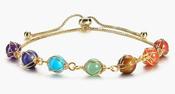 Chakra Crystal Link Bead Bracelet Wirewrapped Gold image