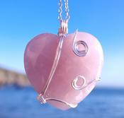 Rose Quartz Crystal Heart- Unconditional Love Wrapped Pendant 40mm image