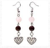 Rose Quartz / Garnet Heart Earrings Natural Gemstone image