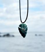 Green Jade Pendant Necklace Healing  Raw Quartz Gemstone Chakra Wire Wrapped Crystal Pendant Necklace Vintage Jewellery image