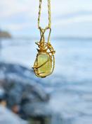 Green Apatite Crystals Wirewrapped Pendant 18K Filled gold chain image