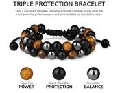 Bracelet Tigers Eye Black Obsidian Hematite  Bead Crystal Triple Protection Healing Double layer Adjustable Cord Bracelet image