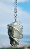 NATURAL GREEN AVENTURINE QUARTZ POINT PENDANT. WITH SILVER COLOUR SPIRAL. image