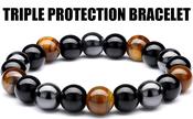 Bracelet Tigers Eye Black Obsidian Hematite  Bead Crystal Triple Protection Healing Bracelet for Good Luck Prosperity Protection Balance ±8mm bead image