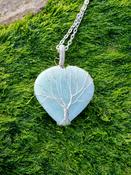 Green Amazonite Crystal Heart Tree of Life wirewraped Pendant Crystal Necklace - Safe Travel image