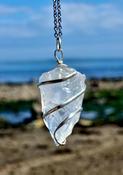 NATURAL CLEAR QUARTZ CRYSTAL WIRE-WRAPPED PENDANT NECKLACE - CLARITY - INNER RAINBOW image