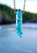 Clear Blue Quartz Raw Natural Crystal Silver Pendant Necklace image