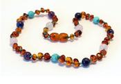 Amber, Amethyst, Turquoise &amp; Rose Quartz Bead Necklace 32cm image